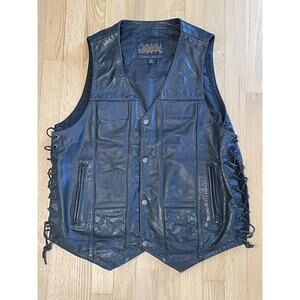Steel& Street Leather Dakota Motorcycle Vest Sz Medium Buffalo Nickle Snaps Gun